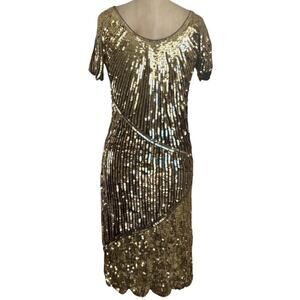 Vintage Sequin silk dress flapper with short sleeves dress. Size XS.